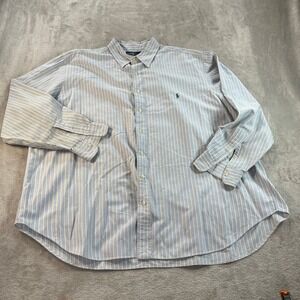 Ralph Lauren Mens 2XB Blue Yellow Striped Classic Fit Cotton Shirt Spring